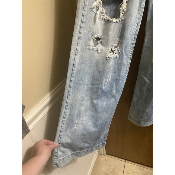 Uniq By Litz Distressed 90s Wide Leg jeans Mid-Rise Light Acid-Wash Blue Sz 28/7 - Picture 6 of 14